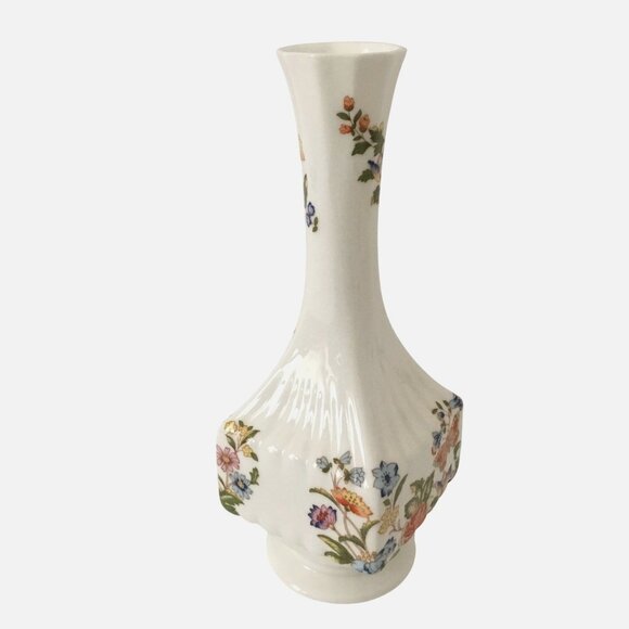 AYNSLEY Cottage Garden Bone China Bud Vase Floral Butterfly 7" England Square - Picture 4 of 9